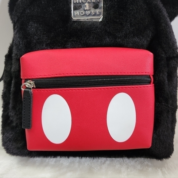 Disney Bioworld Mickey Mouse Black Red Faux Fur Faux Leather Mini Backback NWT - Picture 5 of 14